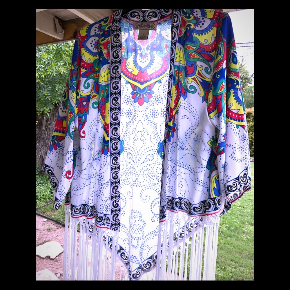 Flying Tomato summer kimono with fringe.